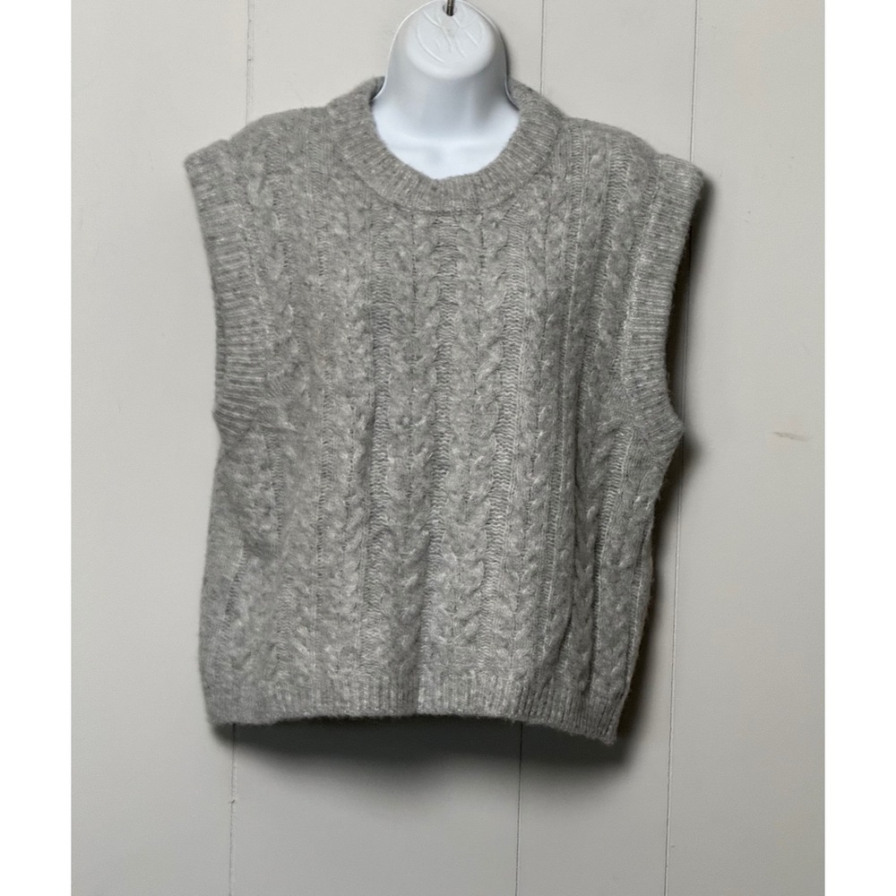 NWT Promod Women's Gray Cable Knit Wool Blend Sweater Vest Size Medium